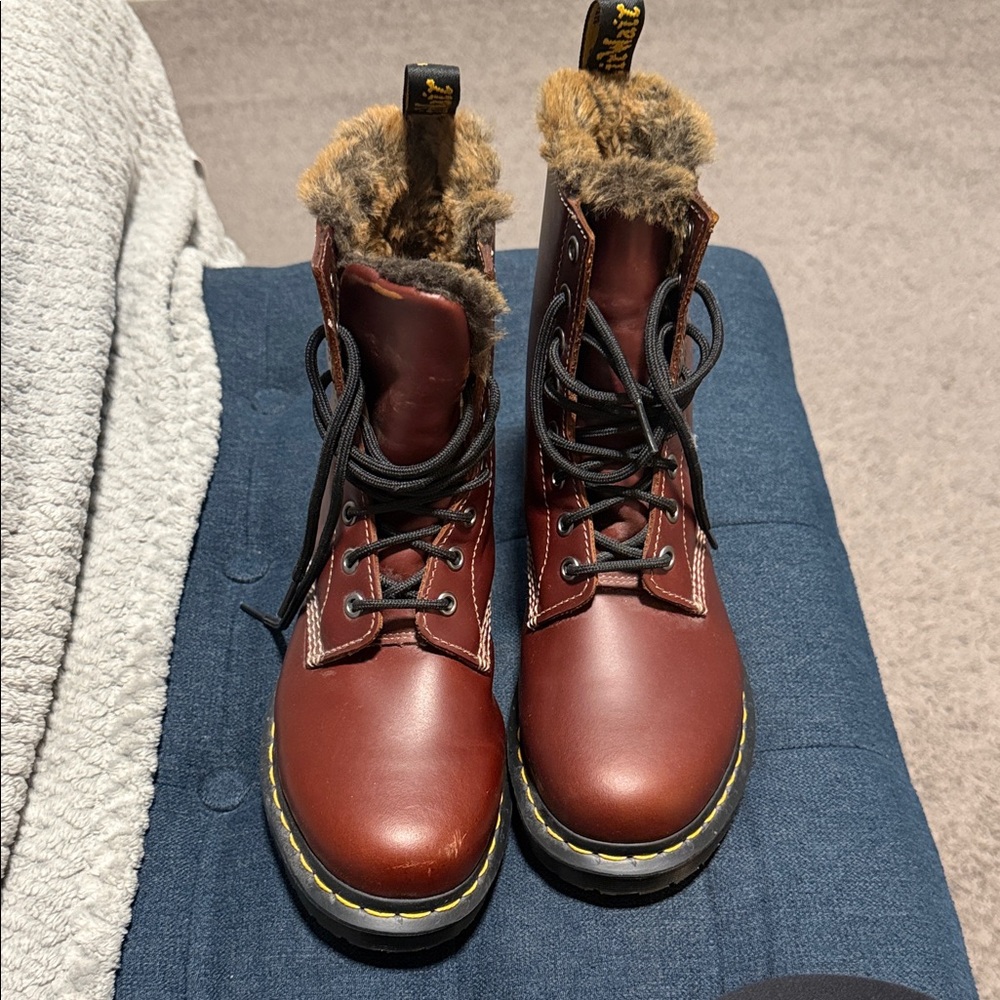 Dr. Martens- Brown Fur-Lined Lace-Up Boots